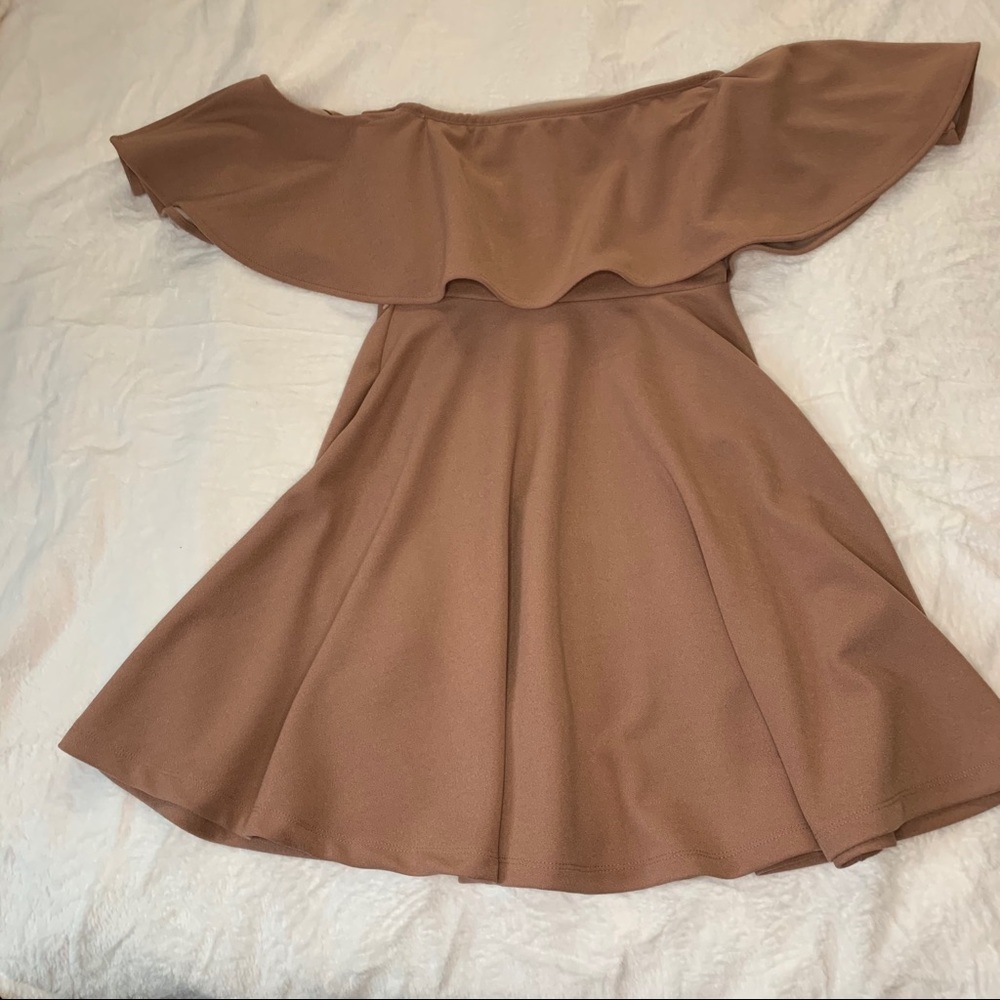 Beige off the shoulder dress